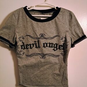 SHEIN Gray and Black Devil Angel Kids Tee
